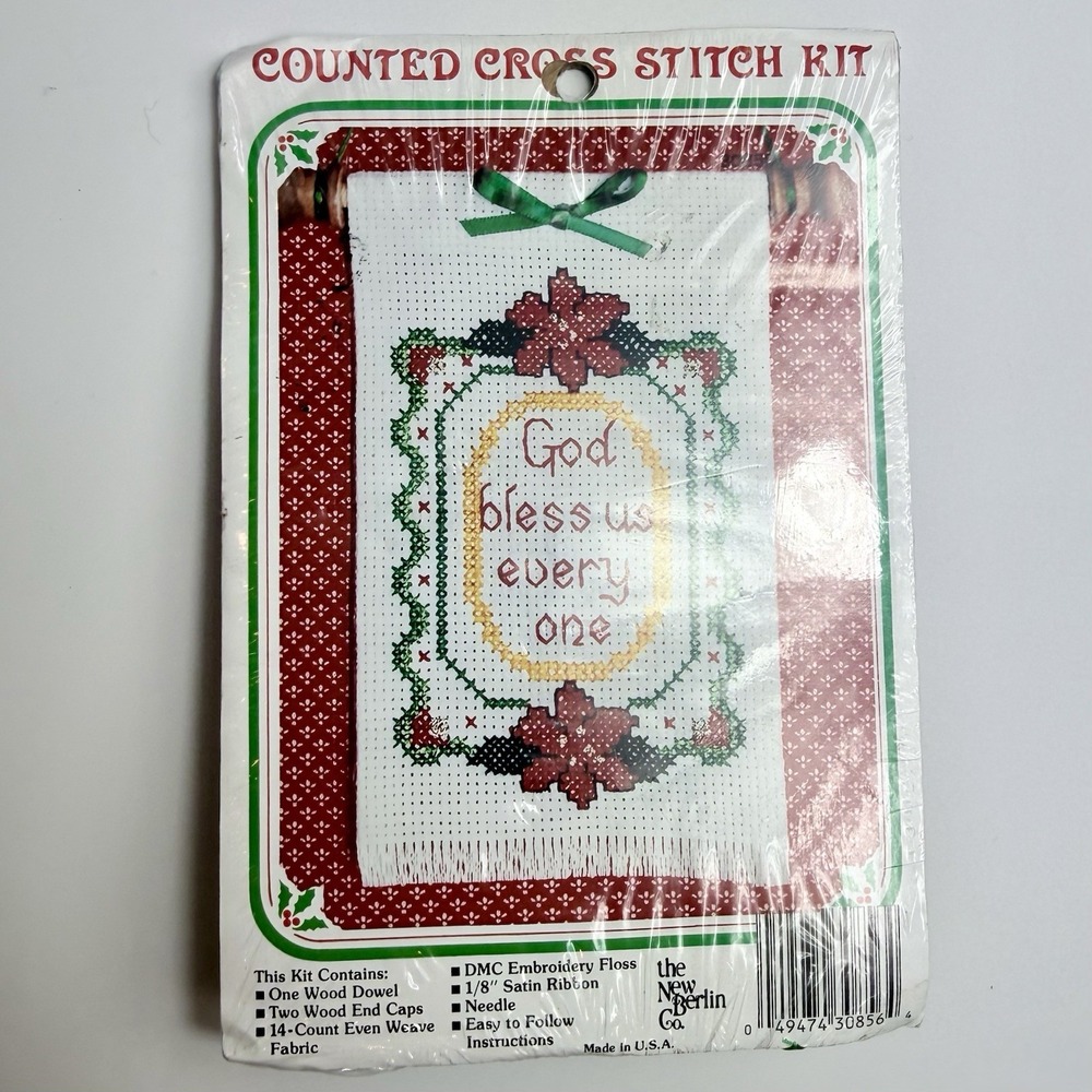 The New Berlin Co God Bless Us Every One Counted Cross Stitch Kit Wooden Dowel
